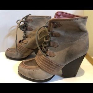 Taupe Leather and Suede Booties